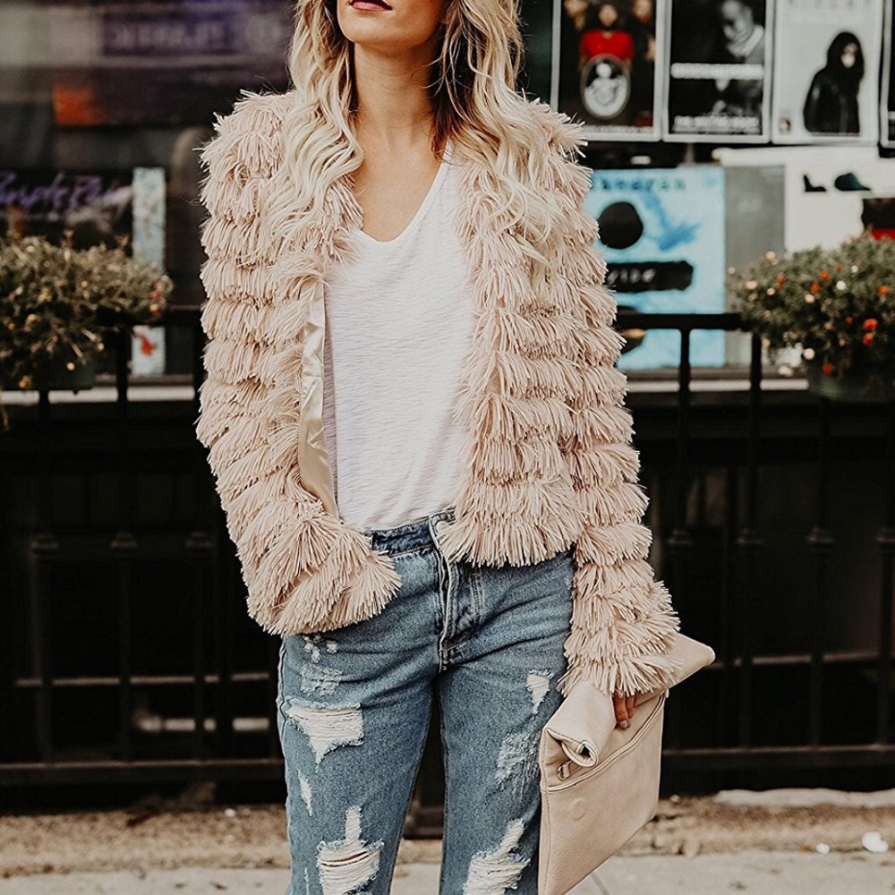 Womens Shaggy Faux Fur Jacket Coat - XL